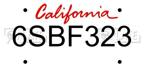 6SBF323 California License Plate