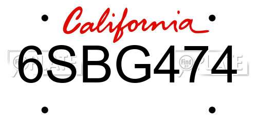 6SBG474 California License Plate