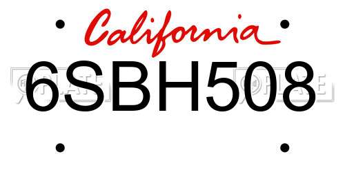 6SBH508 California License Plate