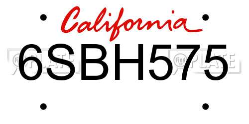 6SBH575 California License Plate