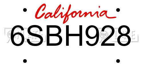 6SBH928 California License Plate