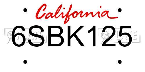 6SBK125 California License Plate