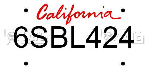 6SBL424 California License Plate