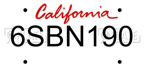6SBN190 California License Plate