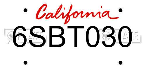 6SBT030 California License Plate