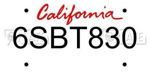 6SBT830 California License Plate