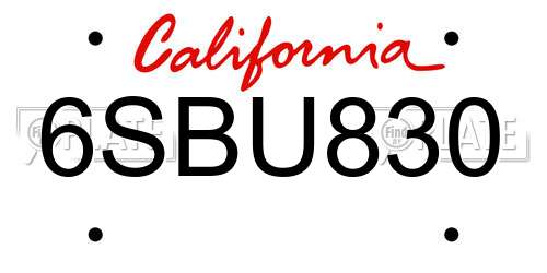 6SBU830 California License Plate