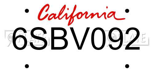 6SBV092 California License Plate