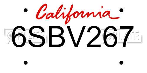 6SBV267 California License Plate