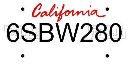 6SBW280 California License Plate