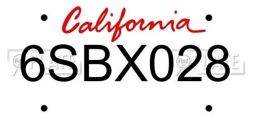 6SBX028 California License Plate