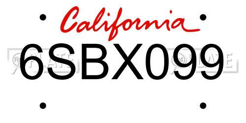 6SBX099 California License Plate