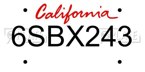 6SBX243 California License Plate