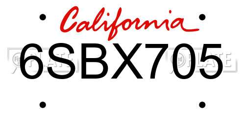 6SBX705 California License Plate