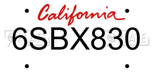6SBX830 California License Plate