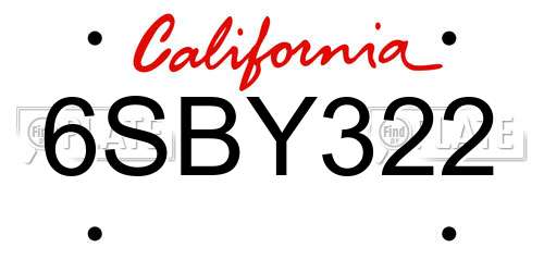 6SBY322 California License Plate