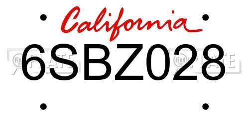 6SBZ028 California License Plate
