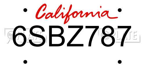 6SBZ787 California License Plate