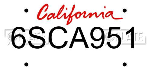 6SCA951 California License Plate