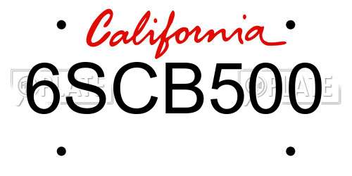 6SCB500 California License Plate