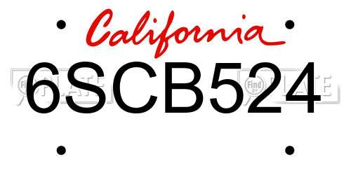 6SCB524 California License Plate