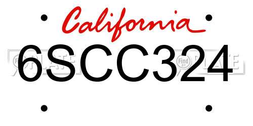 6SCC324 California License Plate