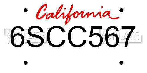 6SCC567 California License Plate