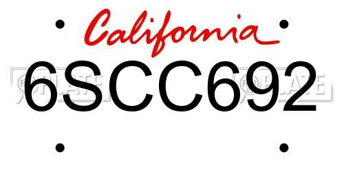 6SCC692 California License Plate