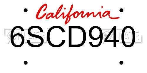 6SCD940 California License Plate