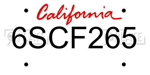 6SCF265 California License Plate