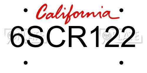 6SCR122 California License Plate