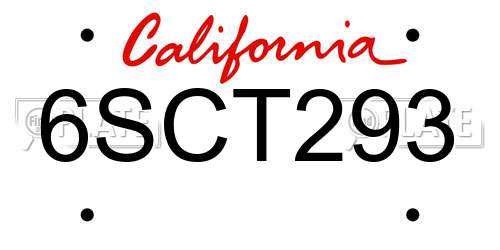 6SCT293 California License Plate