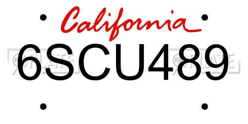 6SCU489 California License Plate