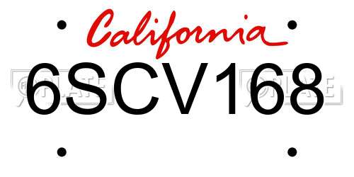 6SCV168 California License Plate