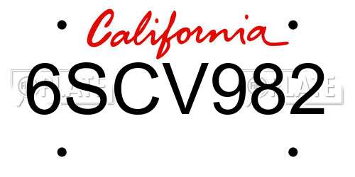 6SCV982 California License Plate