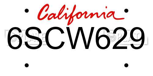 6SCW629 California License Plate