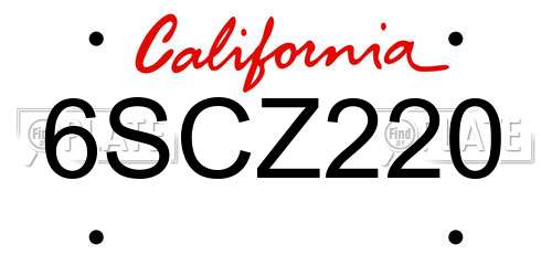 6SCZ220 California License Plate