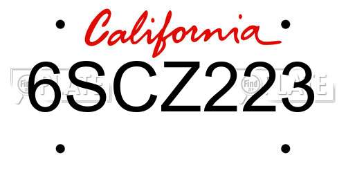 6SCZ223 California License Plate
