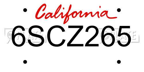 6SCZ265 California License Plate