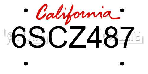 6SCZ487 California License Plate