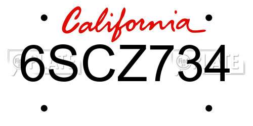6SCZ734 California License Plate