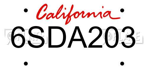 6SDA203 California License Plate