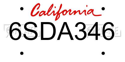6SDA346 California License Plate
