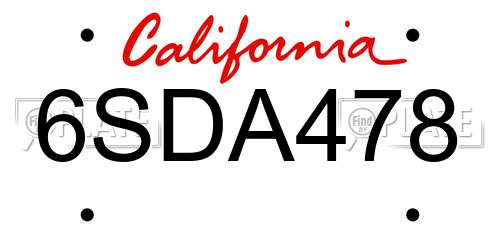 6SDA478 California License Plate