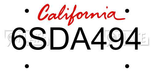 6SDA494 California License Plate