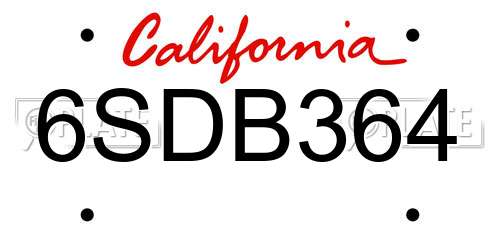 6SDB364 California License Plate