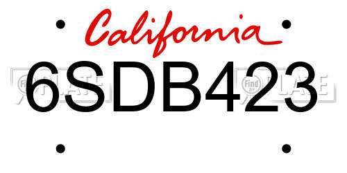 6SDB423 California License Plate