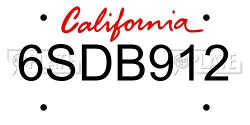 6SDB912 California License Plate