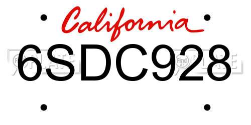 6SDC928 California License Plate