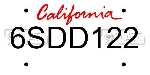 6SDD122 California License Plate